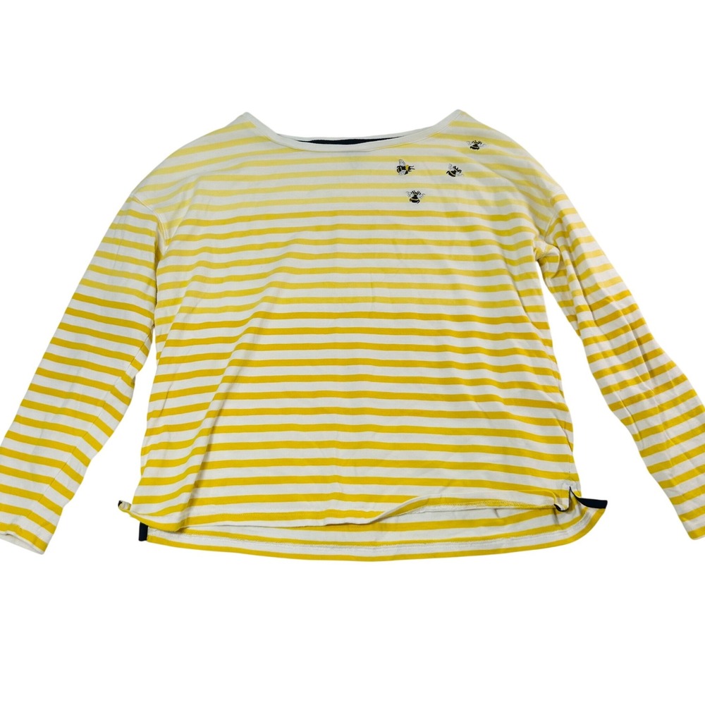 Joules Yellow White Striped Bee Embroidered Harbour Top Long Sleeve US 6 UK 10